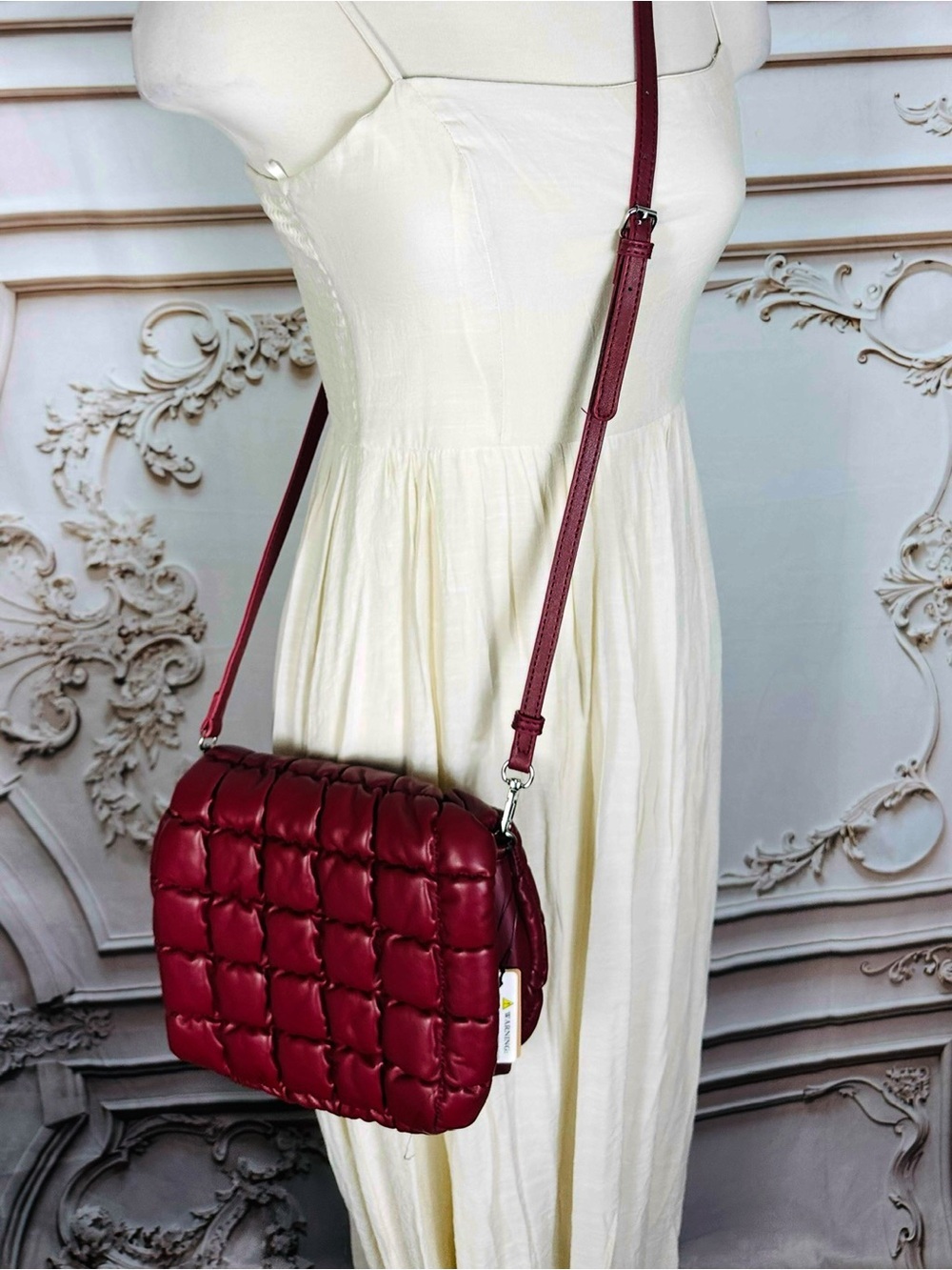 Quilted Crossbody Bag in Deep Wine Red